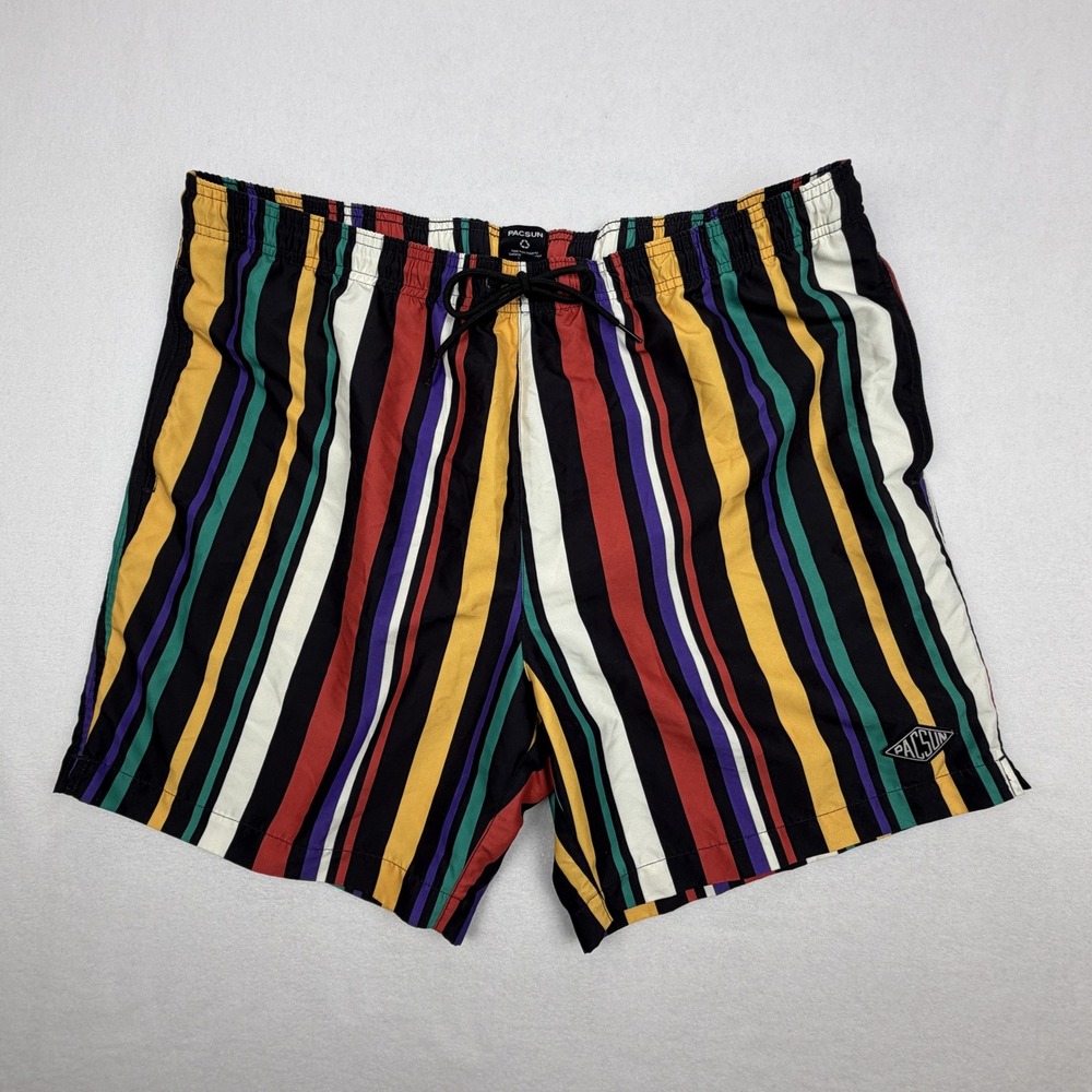 PacSun Mens XL Multi Color Vertical Stripe Swim Trunks Mesh Lined Board Shorts
